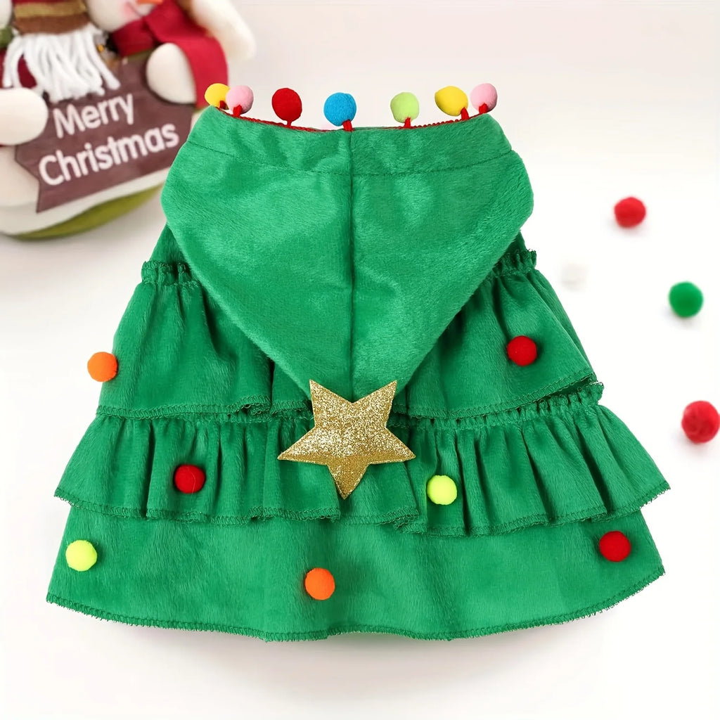 1pcs Christmas Pet Clothing - Christmas Tree-Shaped Pet Cape Fun Shawl for Small-Sized Cats and Dogs Creative Pet Clothing Shawl