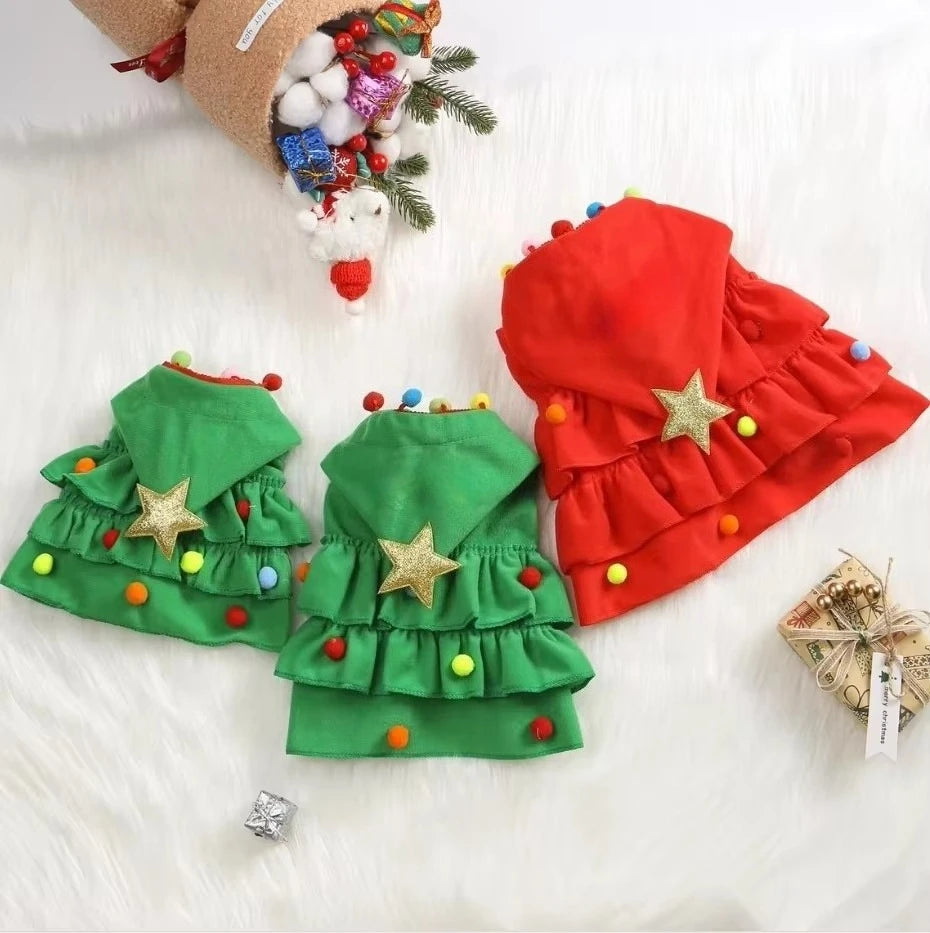 1pcs Christmas Pet Clothing - Christmas Tree-Shaped Pet Cape Fun Shawl for Small-Sized Cats and Dogs Creative Pet Clothing Shawl