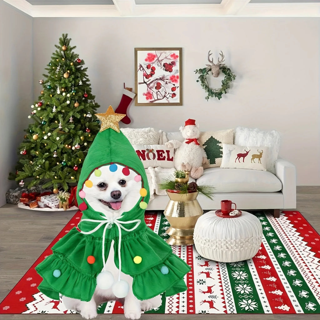 1pcs Christmas Pet Clothing - Christmas Tree-Shaped Pet Cape Fun Shawl for Small-Sized Cats and Dogs Creative Pet Clothing Shawl
