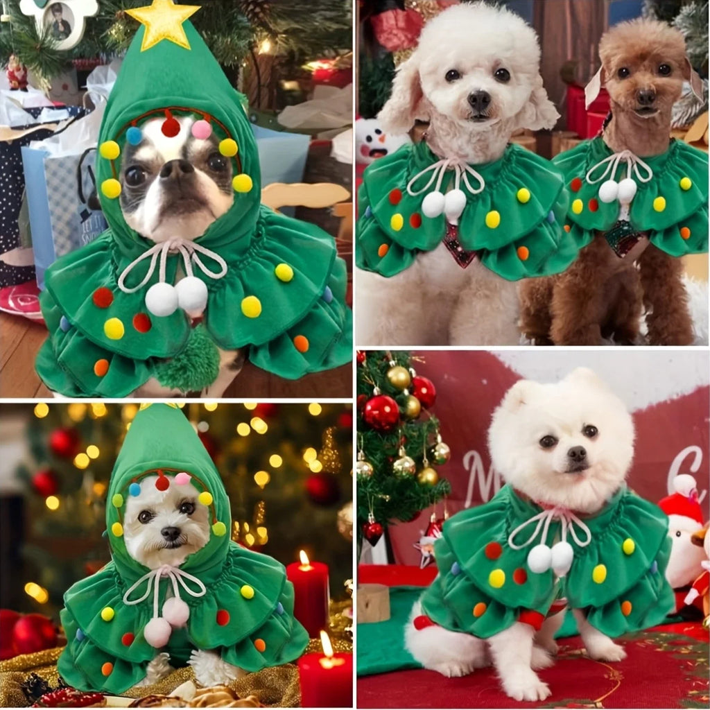 1pcs Christmas Pet Clothing - Christmas Tree-Shaped Pet Cape Fun Shawl for Small-Sized Cats and Dogs Creative Pet Clothing Shawl