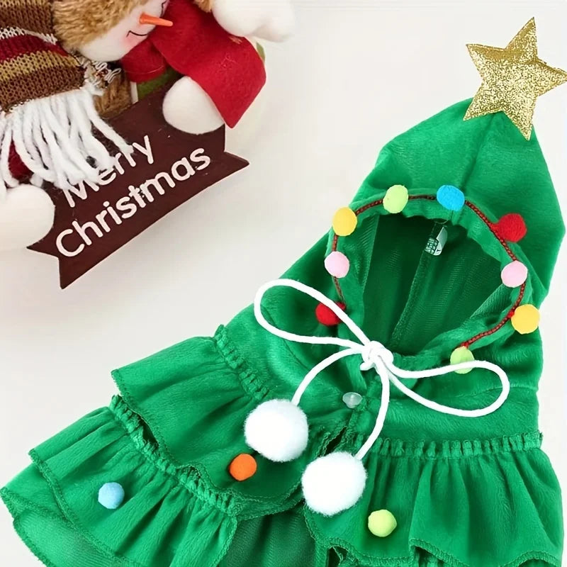 1pcs Christmas Pet Clothing - Christmas Tree-Shaped Pet Cape Fun Shawl for Small-Sized Cats and Dogs Creative Pet Clothing Shawl
