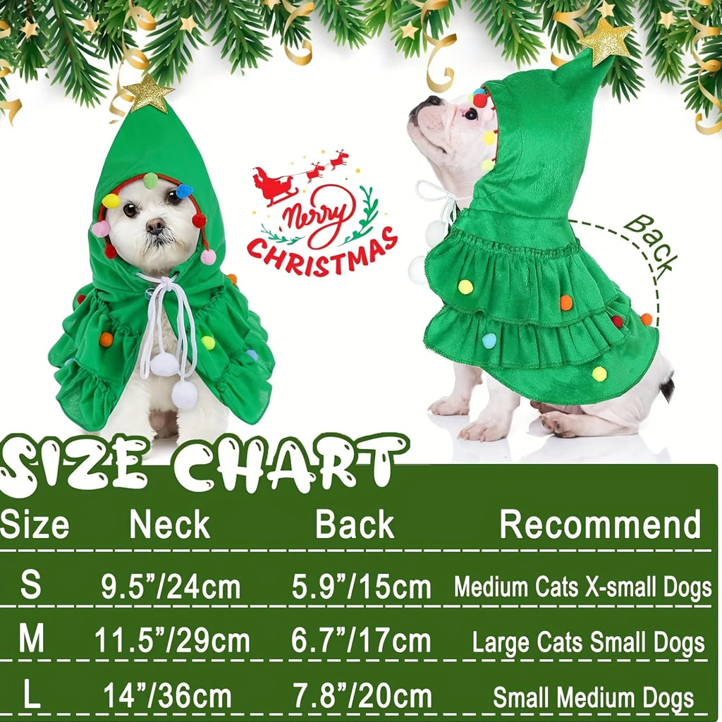 1pcs Christmas Pet Clothing - Christmas Tree-Shaped Pet Cape Fun Shawl for Small-Sized Cats and Dogs Creative Pet Clothing Shawl