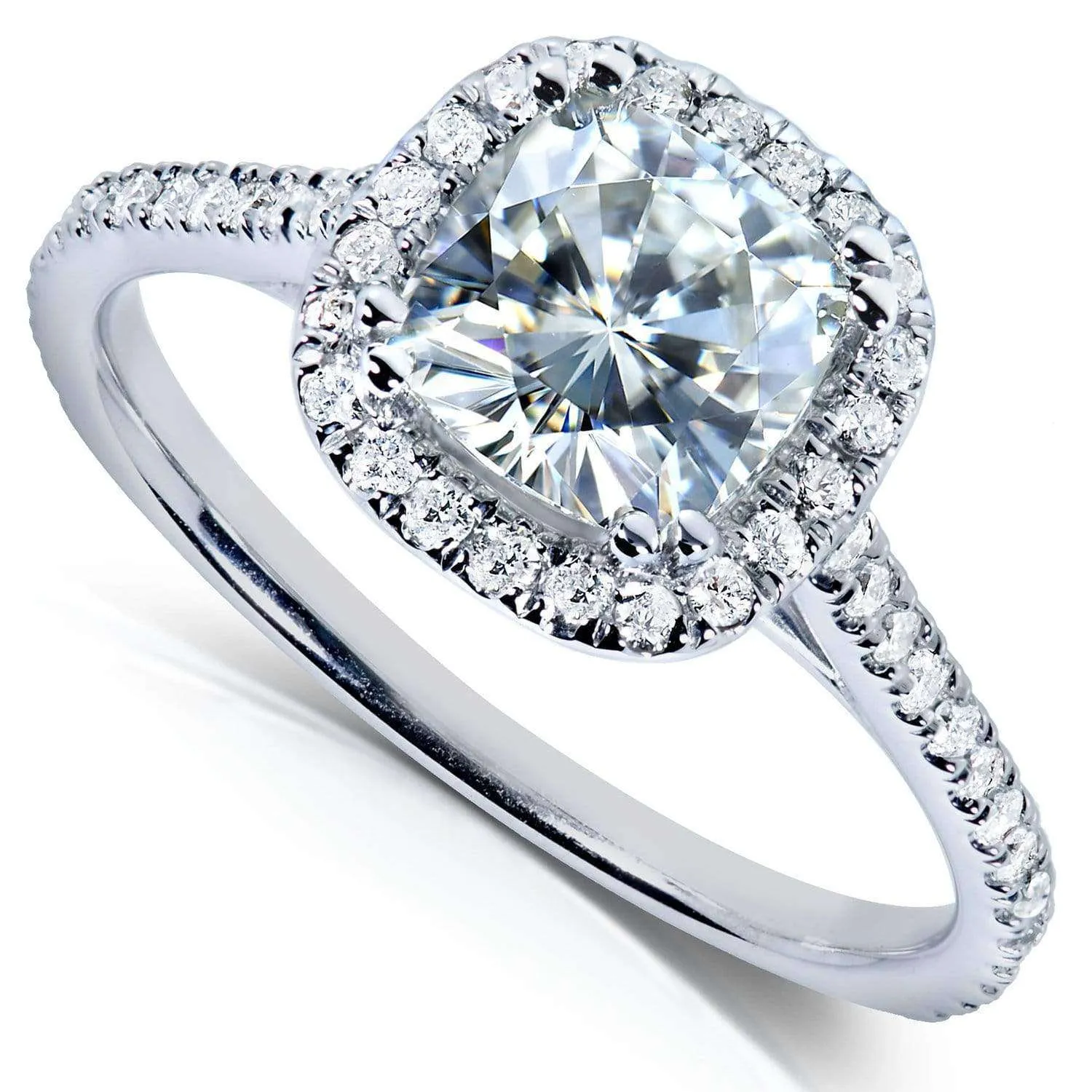 1-1/3ct.tw Cushion Moissanite Halo- Moissanite & Lab Diamonds