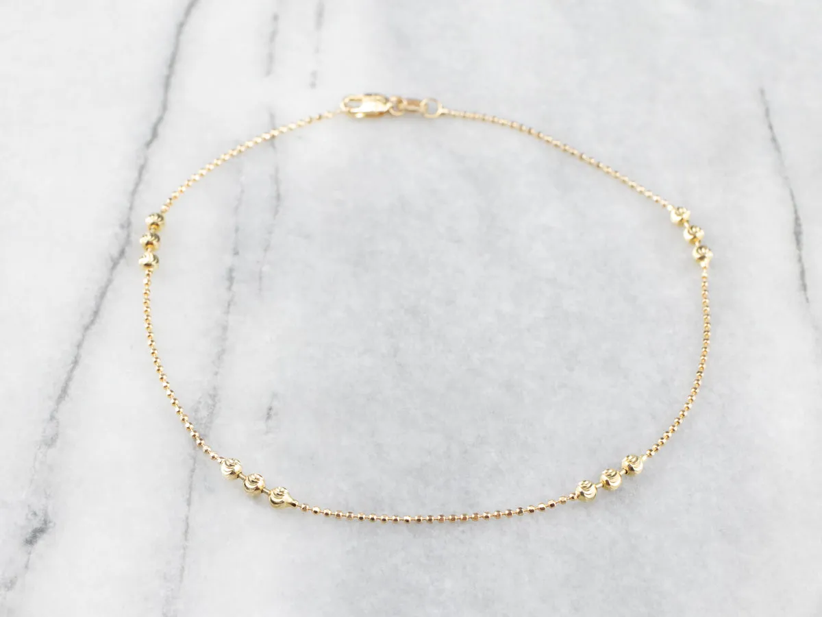 14K Gold Beaded Chain Anklet