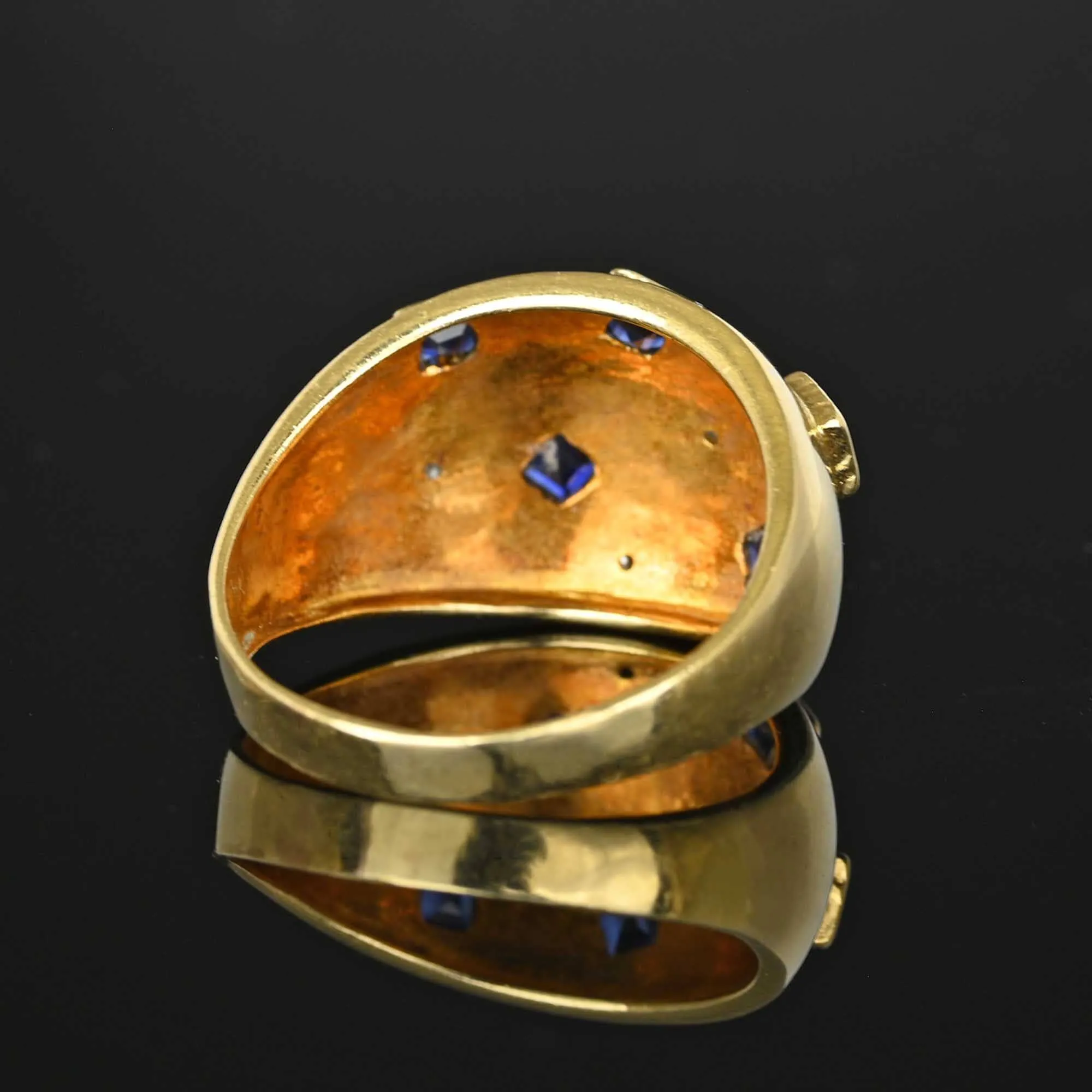 14K Gold Sputnik Style Sapphire Diamond Bombe Ring