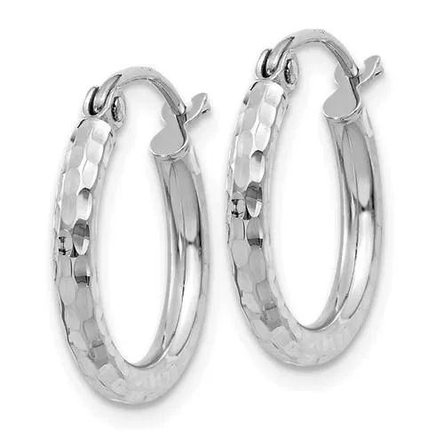 14K W Gold Dia Cut Hoop Earrings 0.8grms