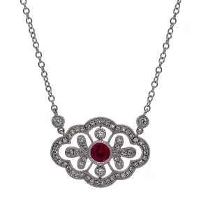 14K White Gold Center Round Ruby and Diamond Necklace