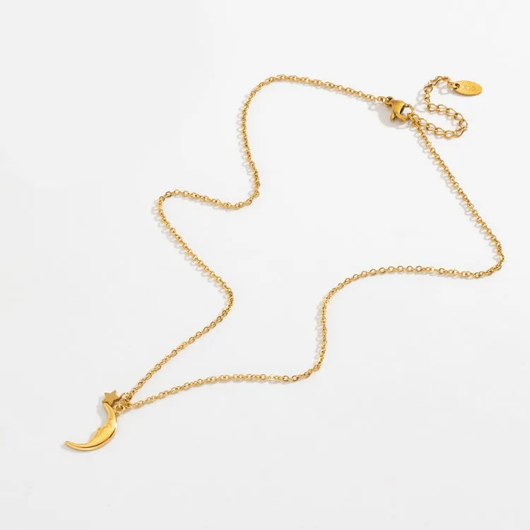 18k Gold Plated Vintage Moon Star Necklace