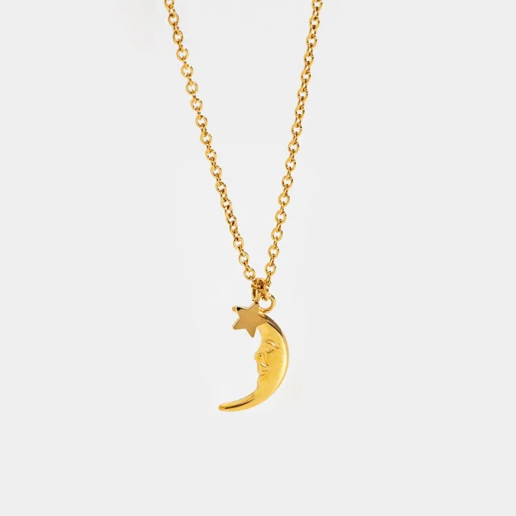 18k Gold Plated Vintage Moon Star Necklace