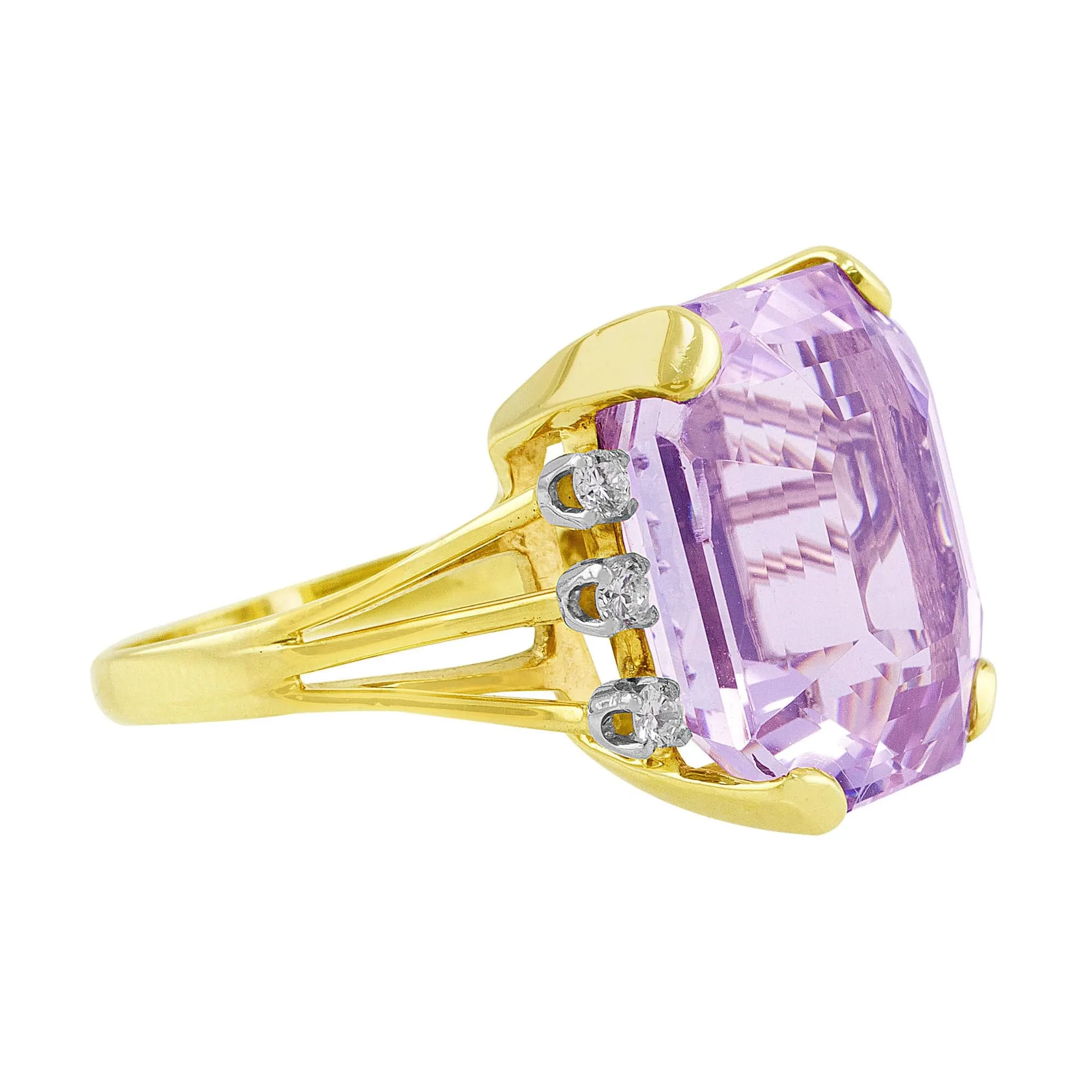 1940's 18k Yellow Gold Kunzite Diamond Ring