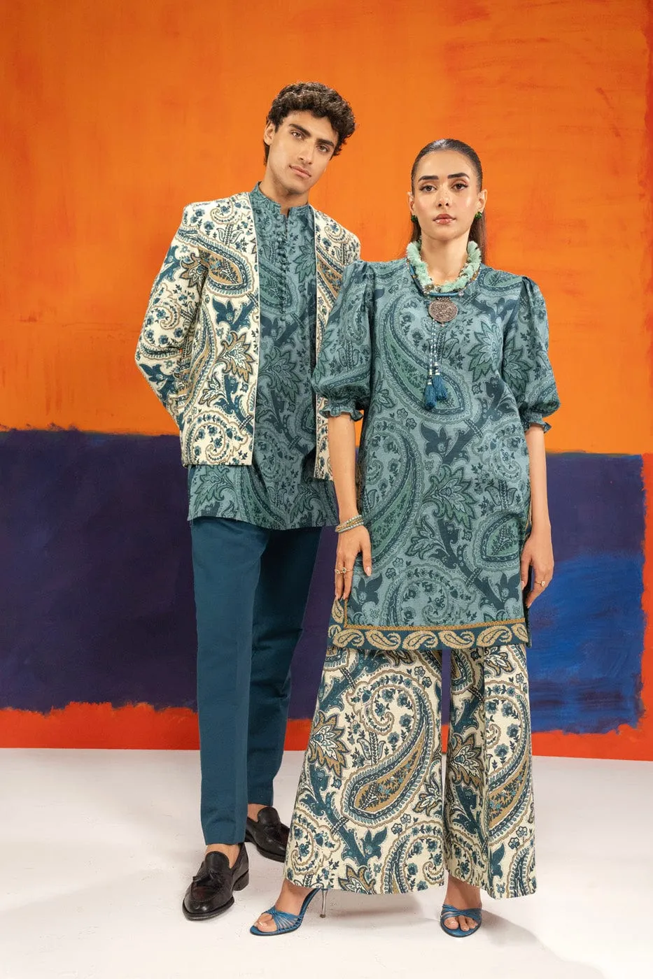 2 Pc Printed Khaddar Shirt With Khaddar Trouser