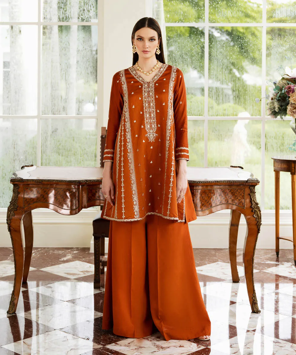 2 Piece - Embroidered Cotton Net Suit