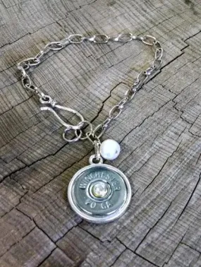 20 Gauge Nickel Shotgun Shell & Single Pearl Chain Bracelet