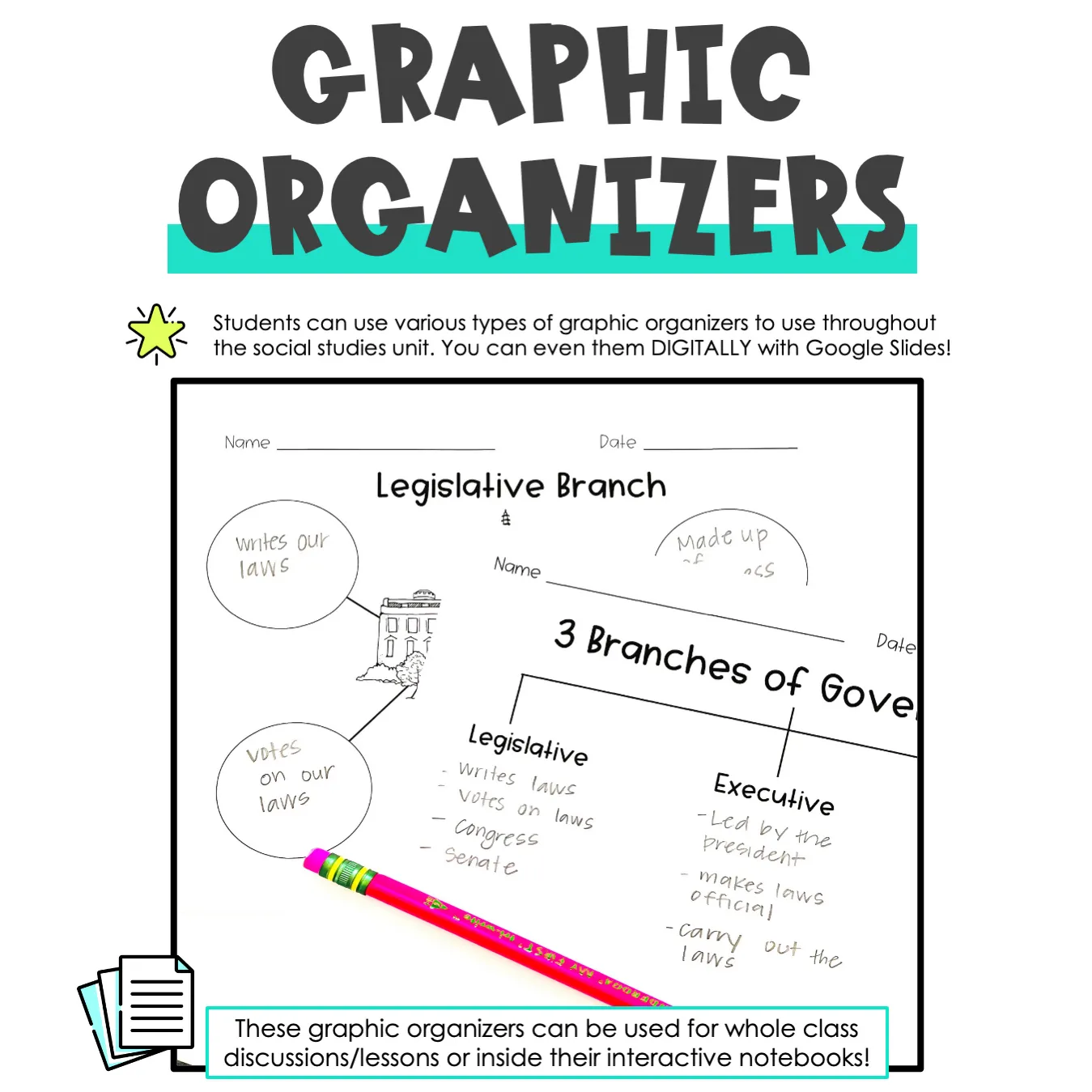 3 Branches of Government Activity | Interactive Notebook | Google Slides | Printable Classroom Resource | Teaching with Aris