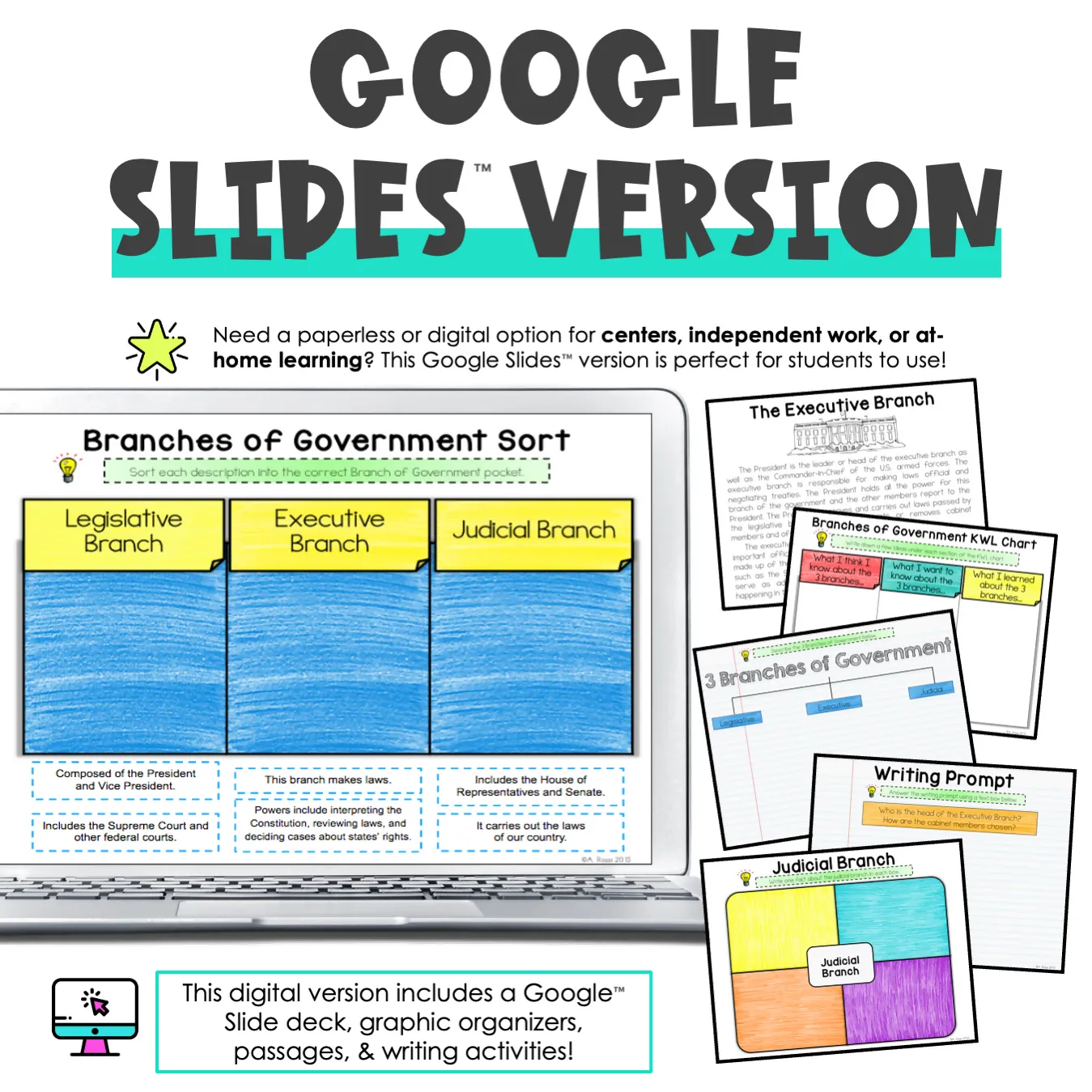 3 Branches of Government Activity | Interactive Notebook | Google Slides | Printable Classroom Resource | Teaching with Aris