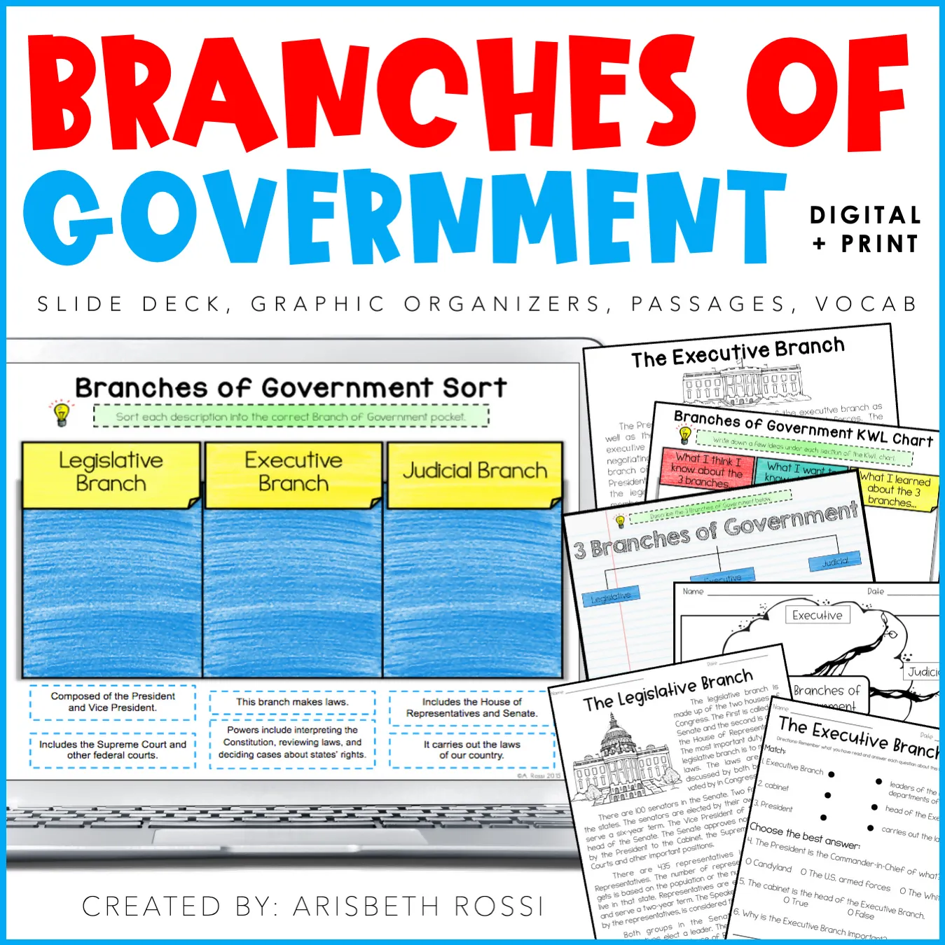 3 Branches of Government Activity | Interactive Notebook | Google Slides | Printable Classroom Resource | Teaching with Aris