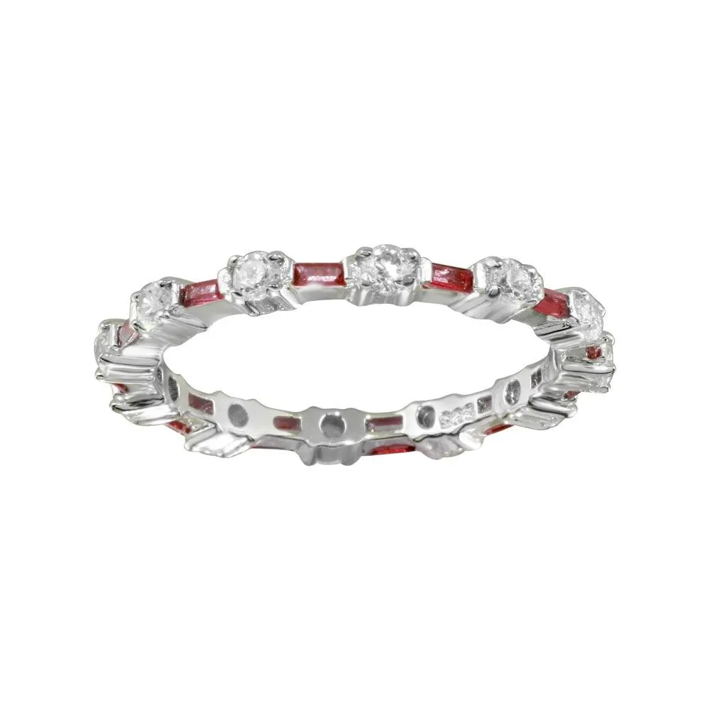 925 Sterling Silver Alternating Red Clear CZ Eternity Band - BGR01311RED