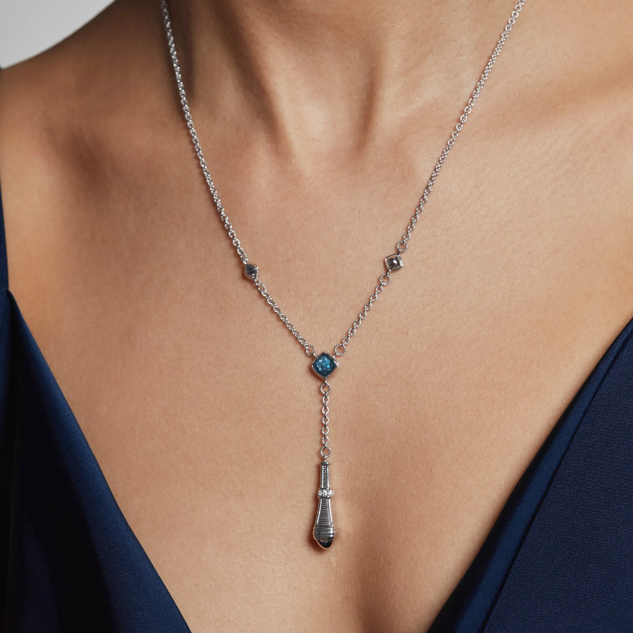 Adrienne Drop Necklace with London Blue Topaz and Diamonds