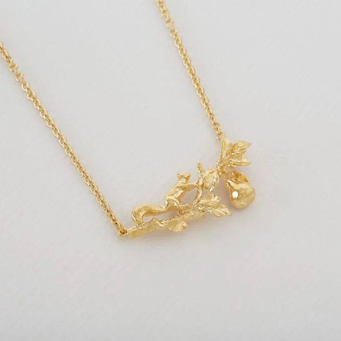 Alex Monroe 22ct Gold Vermeil Scampering Squirrel Inline Branch Necklace