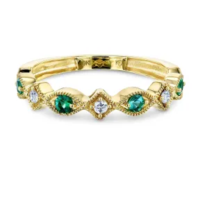 Alternating Emerald and Diamond Yellow Gold Ring