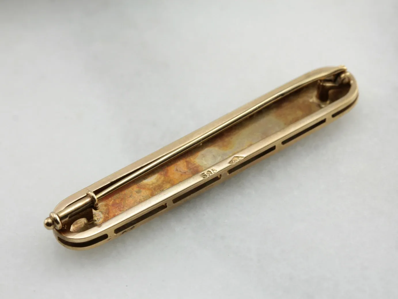 Antique Art Nouveau Era Floral Motif Bar Pin in Tri Color Gold