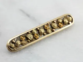 Antique Art Nouveau Era Floral Motif Bar Pin in Tri Color Gold