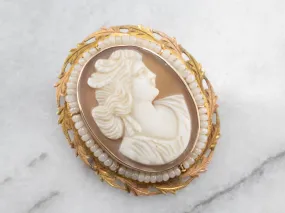 Antique Cam & Co Cameo and Seed Pearl Brooch