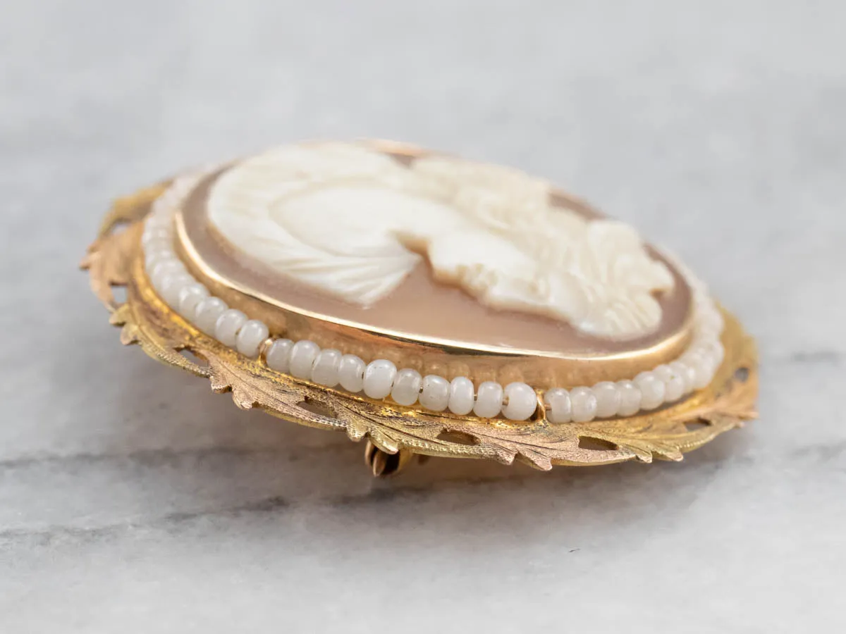 Antique Cam & Co Cameo and Seed Pearl Brooch