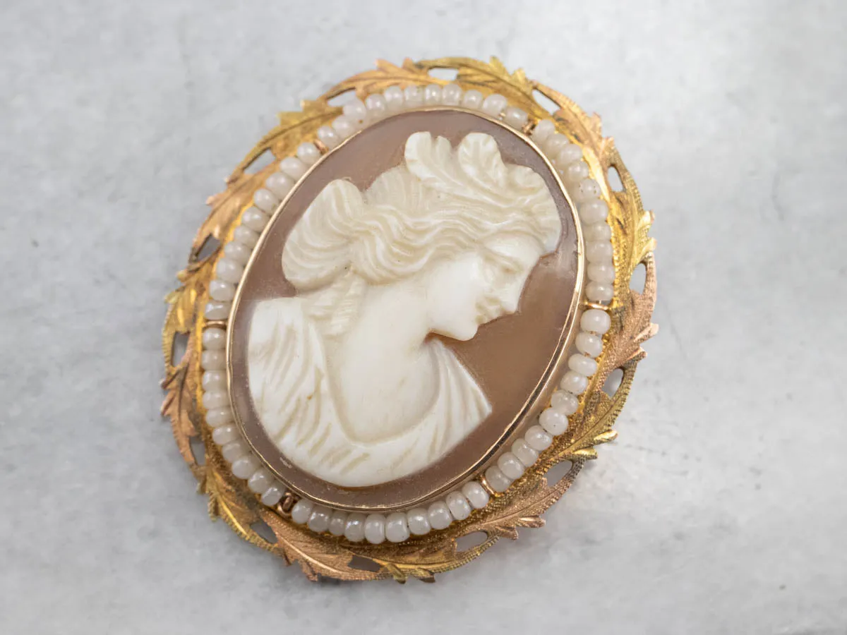 Antique Cam & Co Cameo and Seed Pearl Brooch