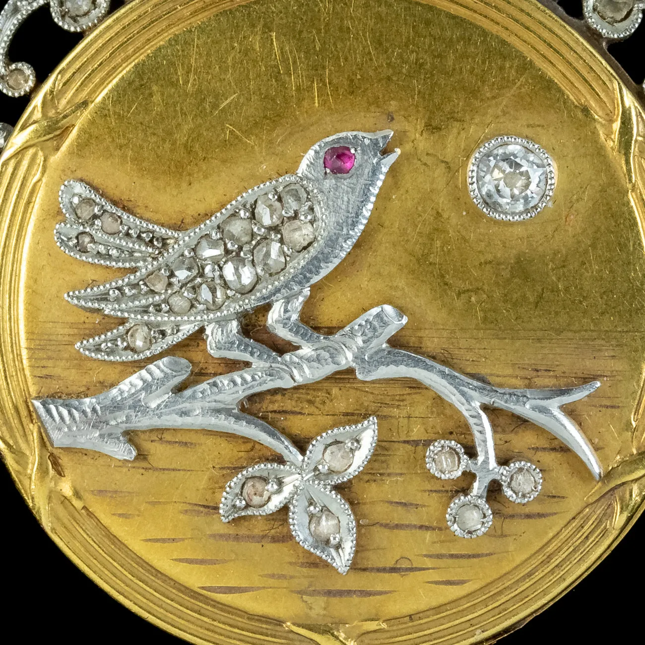 Antique Edwardian French Diamond Bird Locket 18ct Gold Platinum