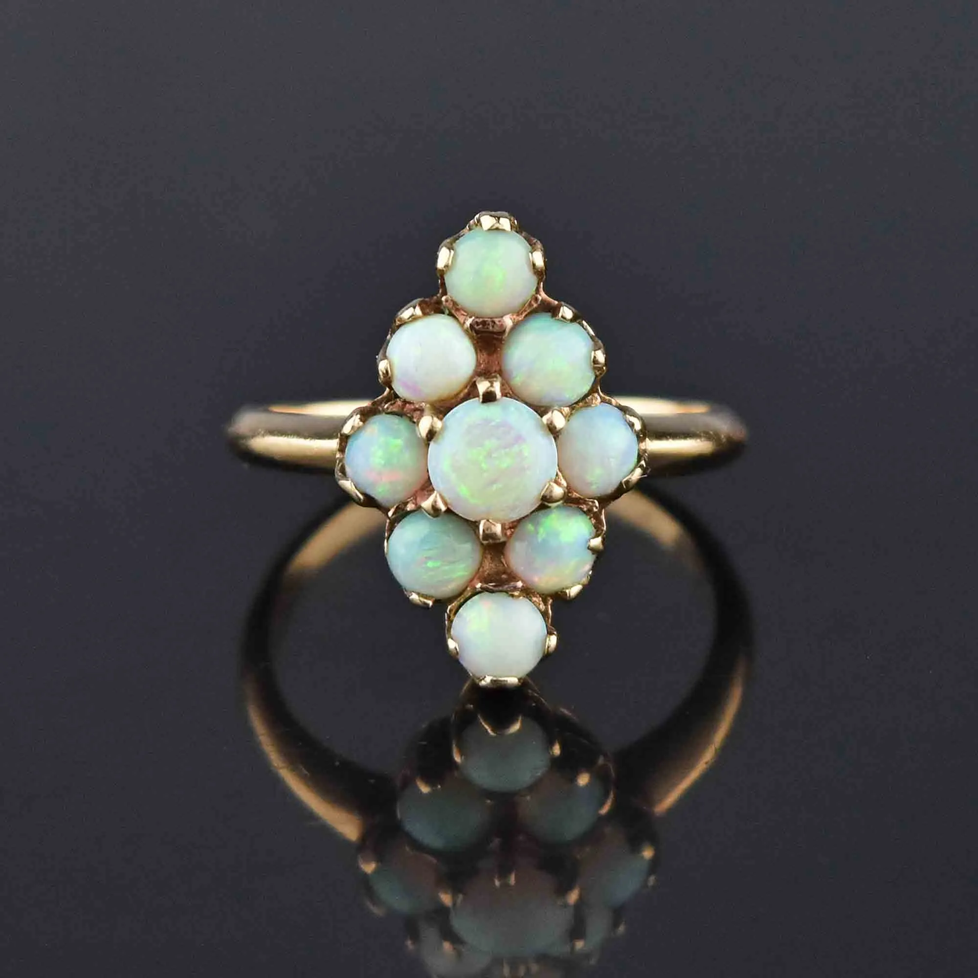 Antique Edwardian Navette Opal Cluster Ring, Sz 6.25