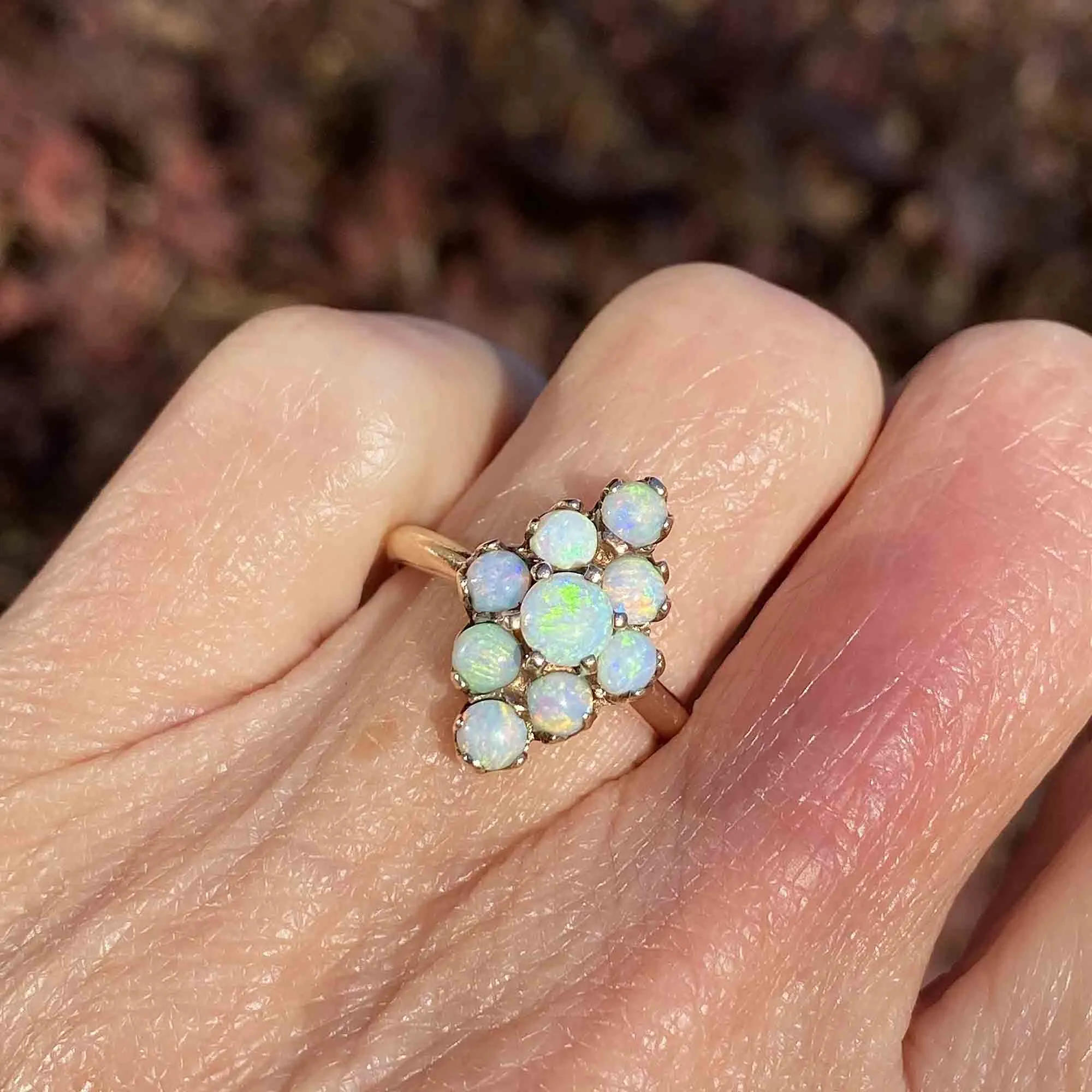 Antique Edwardian Navette Opal Cluster Ring, Sz 6.25