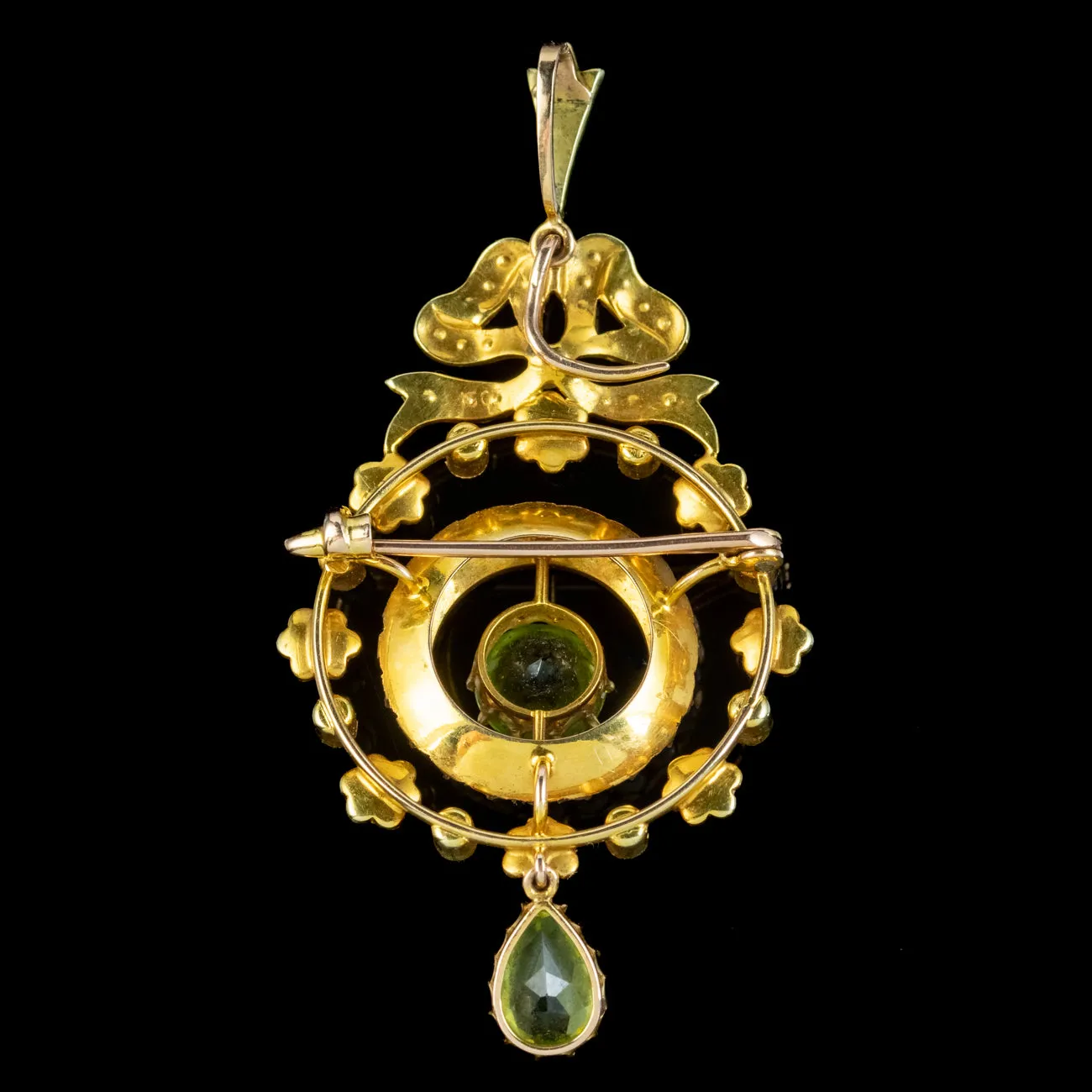 Antique Edwardian Peridot Pearl Pendant 15ct Gold