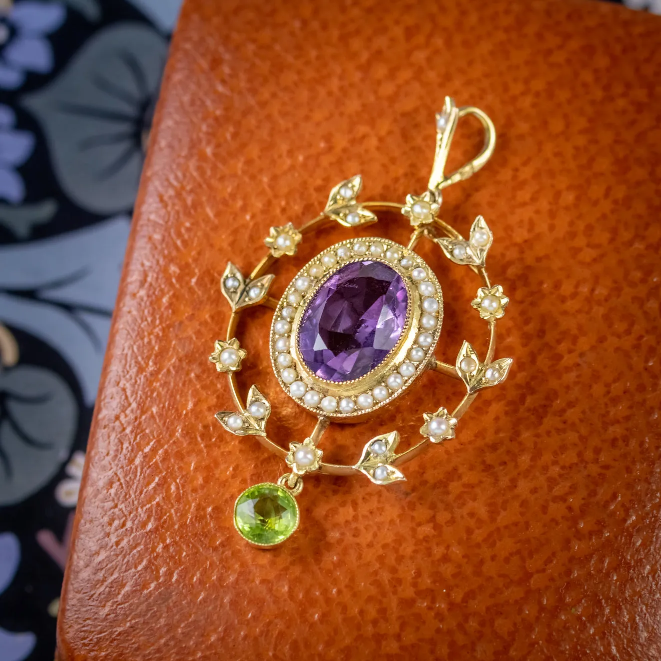 Antique Edwardian Suffragette Floral Pendant Amethyst 18Ct Gold Circa 1910