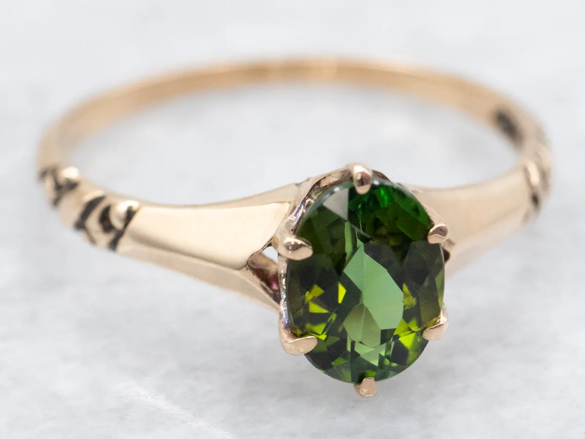 Antique Gold Green Tourmaline Solitaire Ring