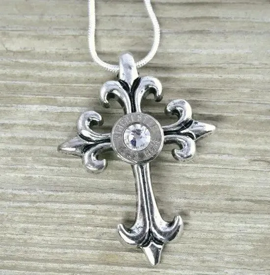 AR-15 Nickel Bullet Cross Necklace