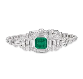 Art Deco Colombian Emerald and Diamond Bracelet