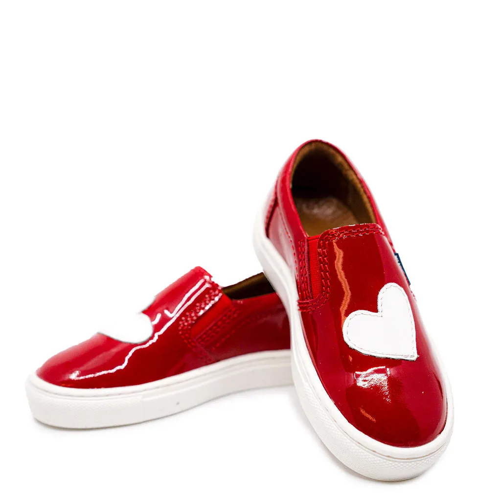 Atlanta Mocassin Red and White Heart Patent Sneaker