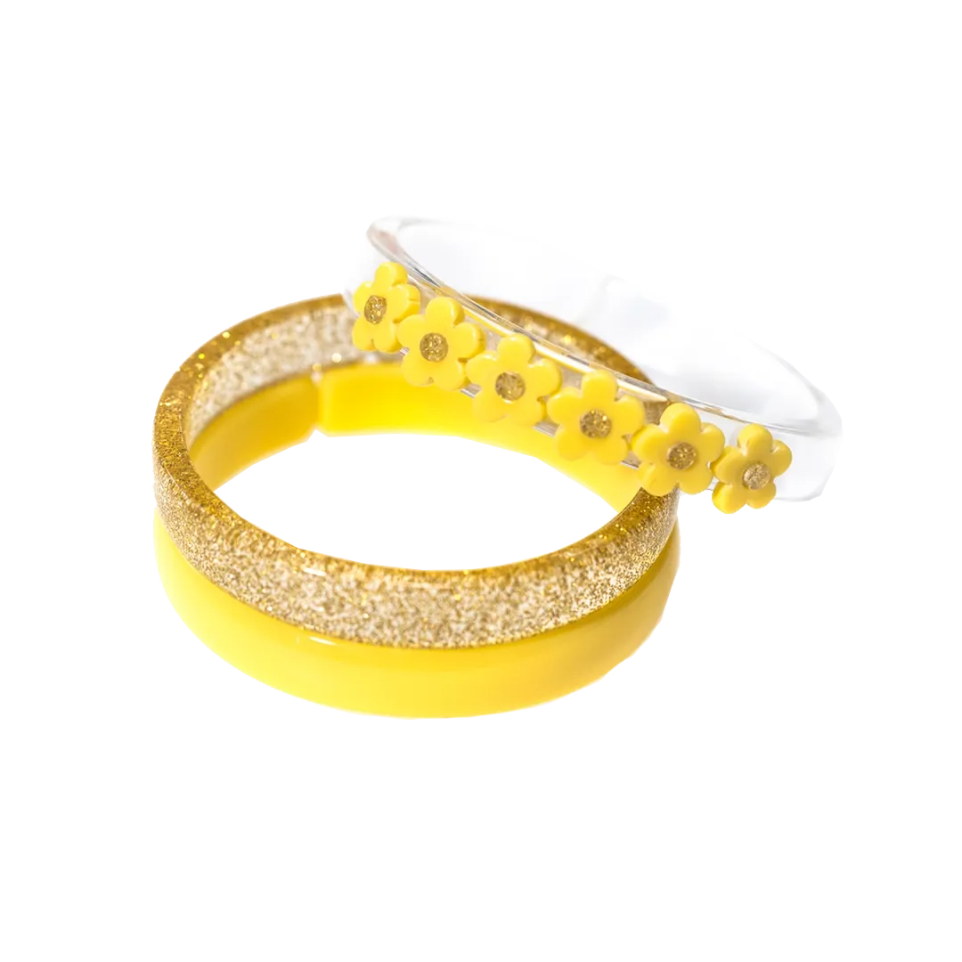 Bangle Set - Yellow Flowers & Glitter