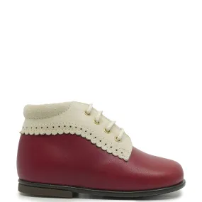 Beberlis Red and Ivory Scalloped Baby Bootie