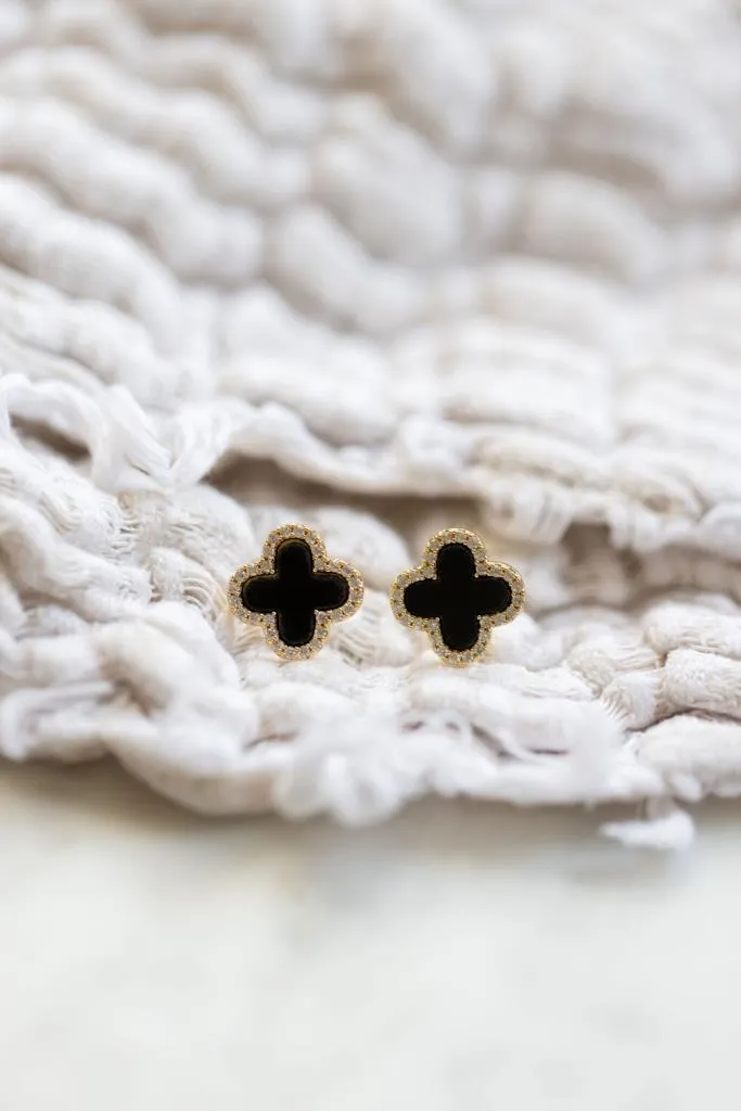 Black Clover Stud Earrings In Gold