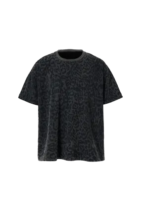 Black Cotton Leopard Print T-Shirt