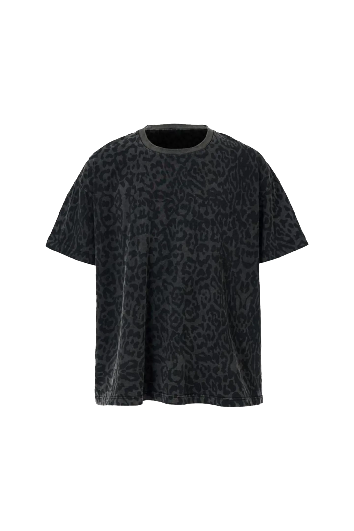 Black Cotton Leopard Print T-Shirt