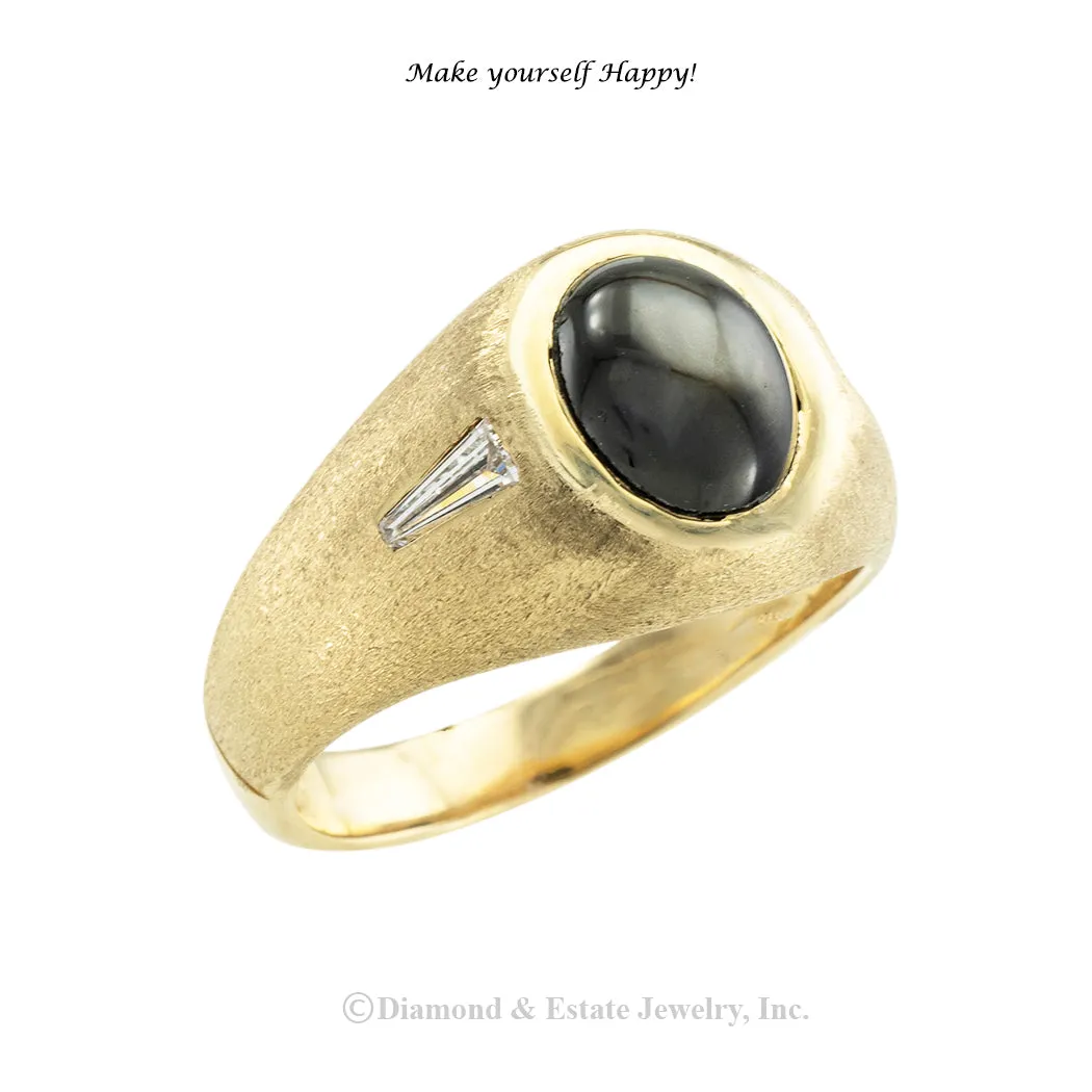 Black Star Sapphire Diamond Yellow Gold Ring