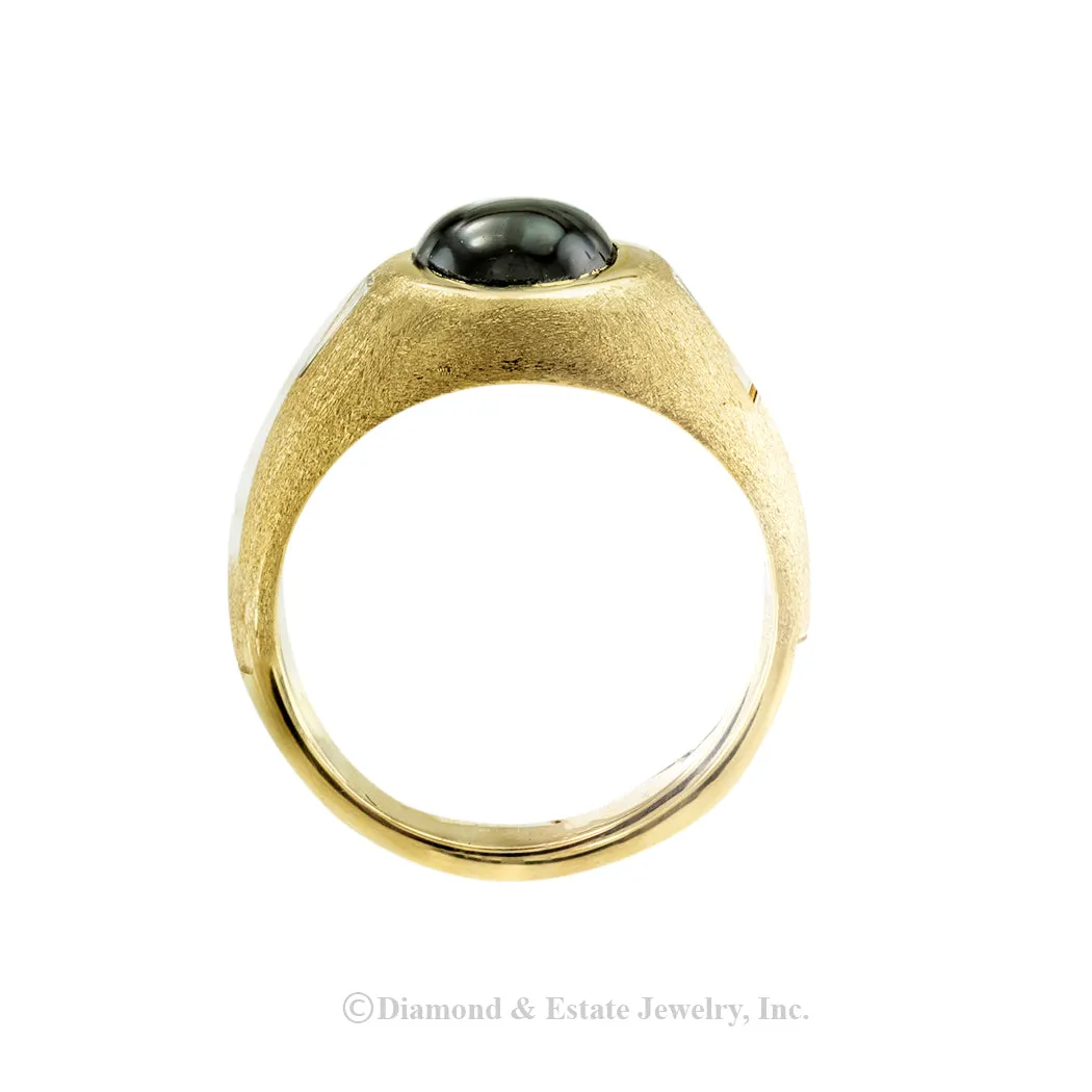 Black Star Sapphire Diamond Yellow Gold Ring