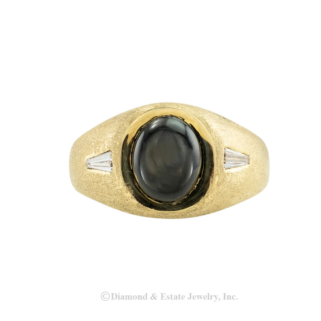 Black Star Sapphire Diamond Yellow Gold Ring