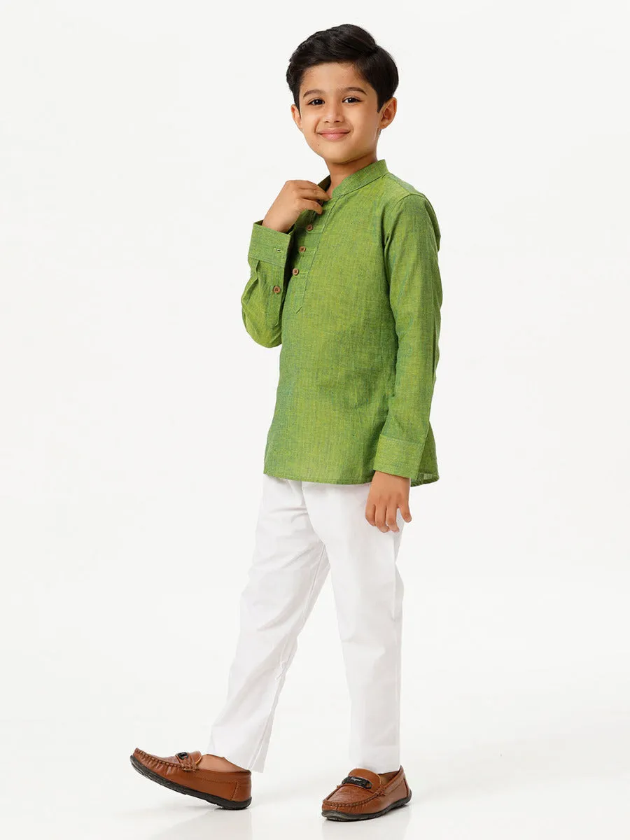 Boys Breeze Cotton Full Sleeves Yellowish Green Kurta with Pyjama Pant Combo