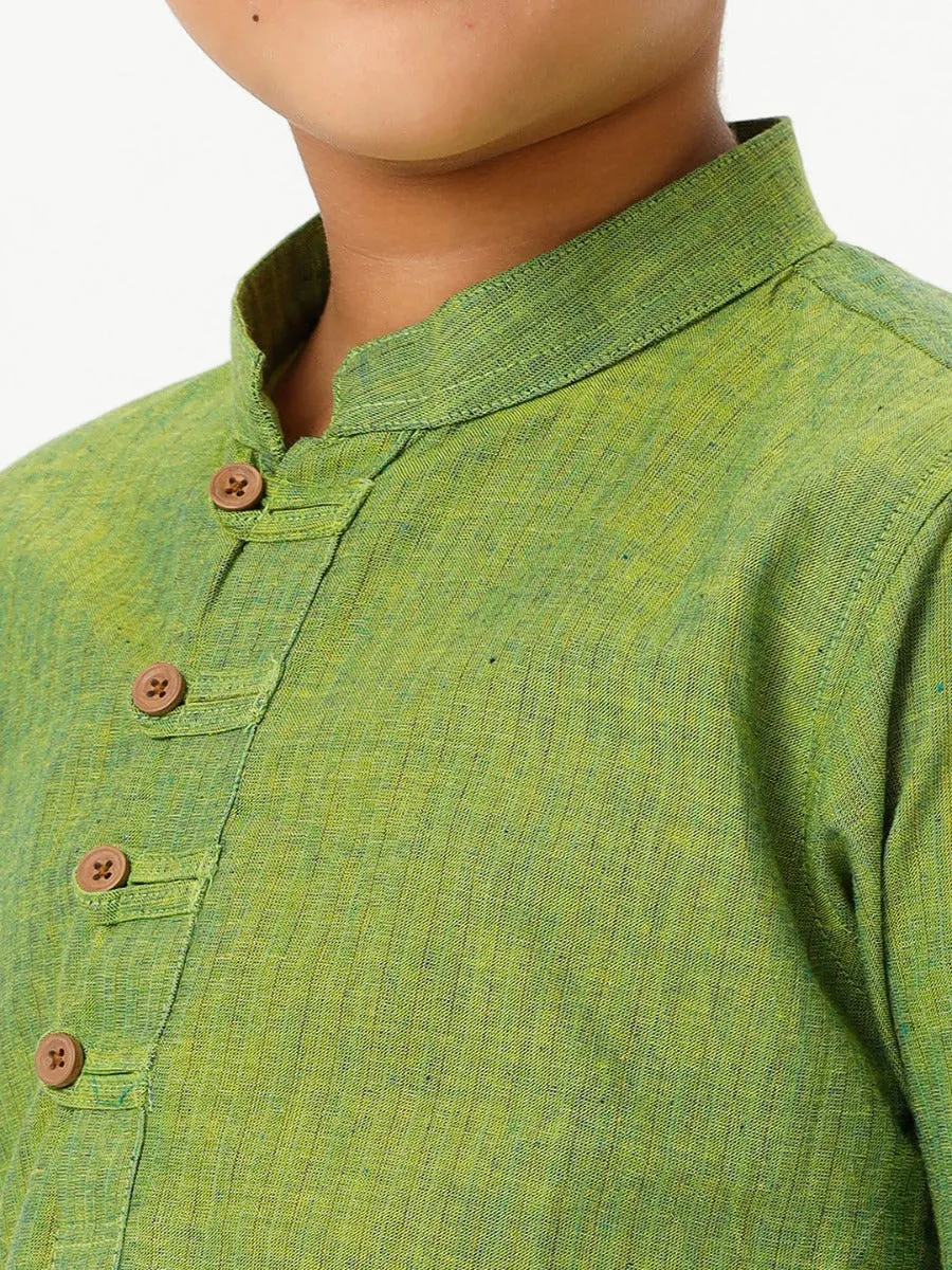 Boys Breeze Cotton Full Sleeves Yellowish Green Kurta with Pyjama Pant Combo