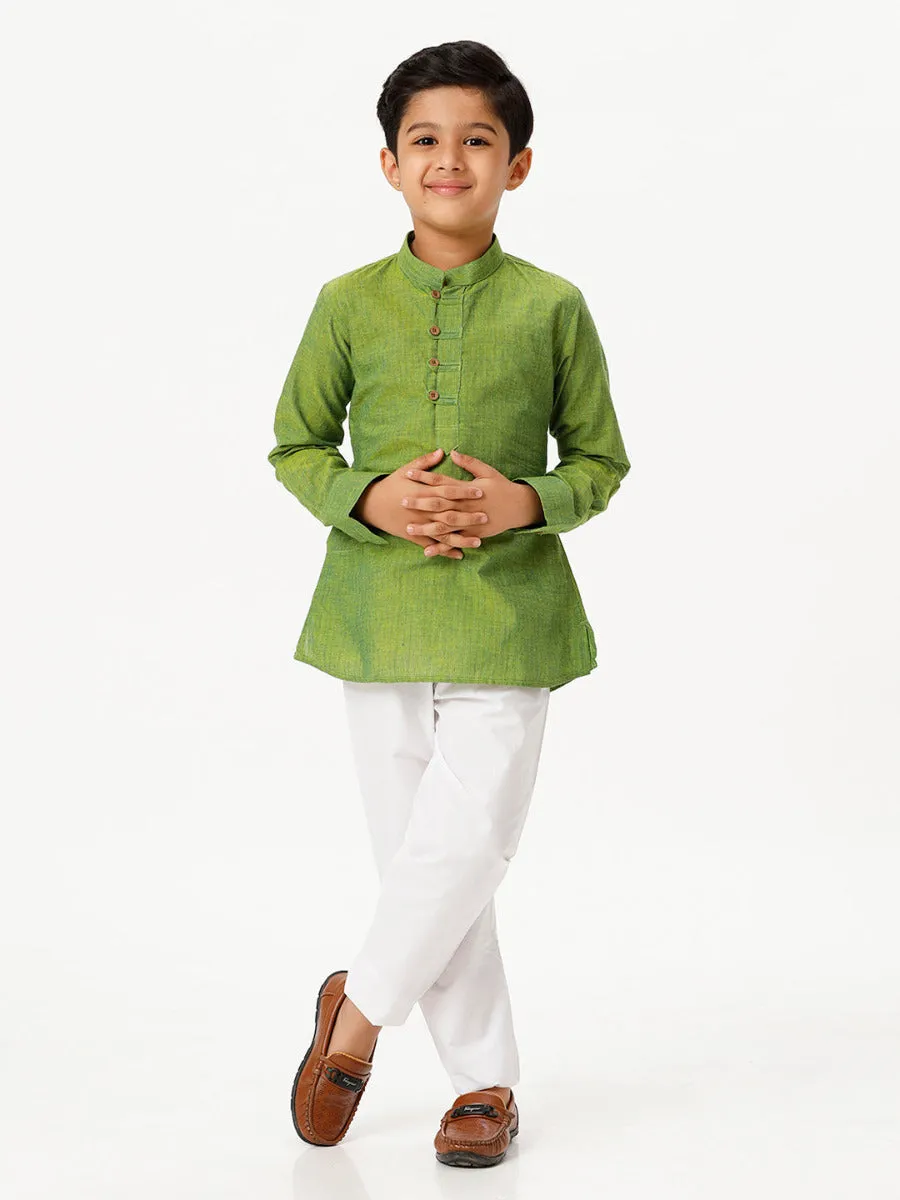 Boys Breeze Cotton Full Sleeves Yellowish Green Kurta with Pyjama Pant Combo