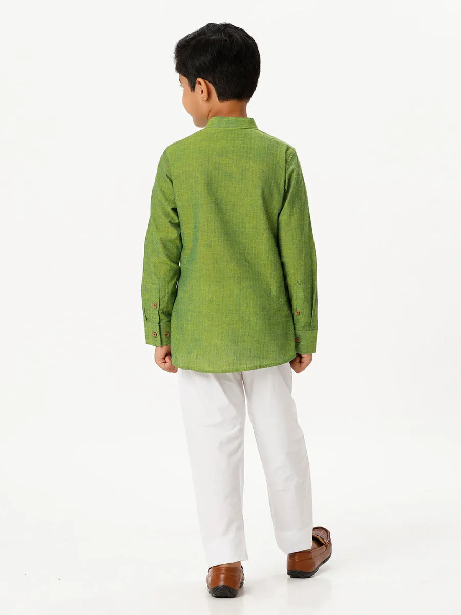 Boys Breeze Cotton Full Sleeves Yellowish Green Kurta with Pyjama Pant Combo